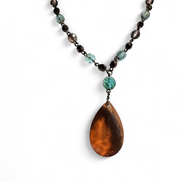 Vintage Inspired Crystal Necklace with Drop Pendant - Picture 1 of 4
